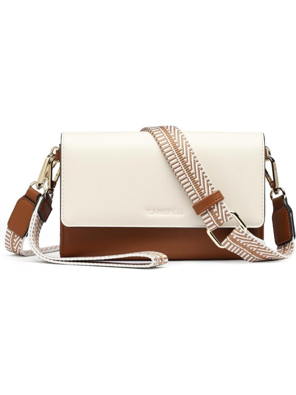 Women's Beige Brown Vegan Leather Wristlet Phone Mini Purse Small Crossbody Bag
